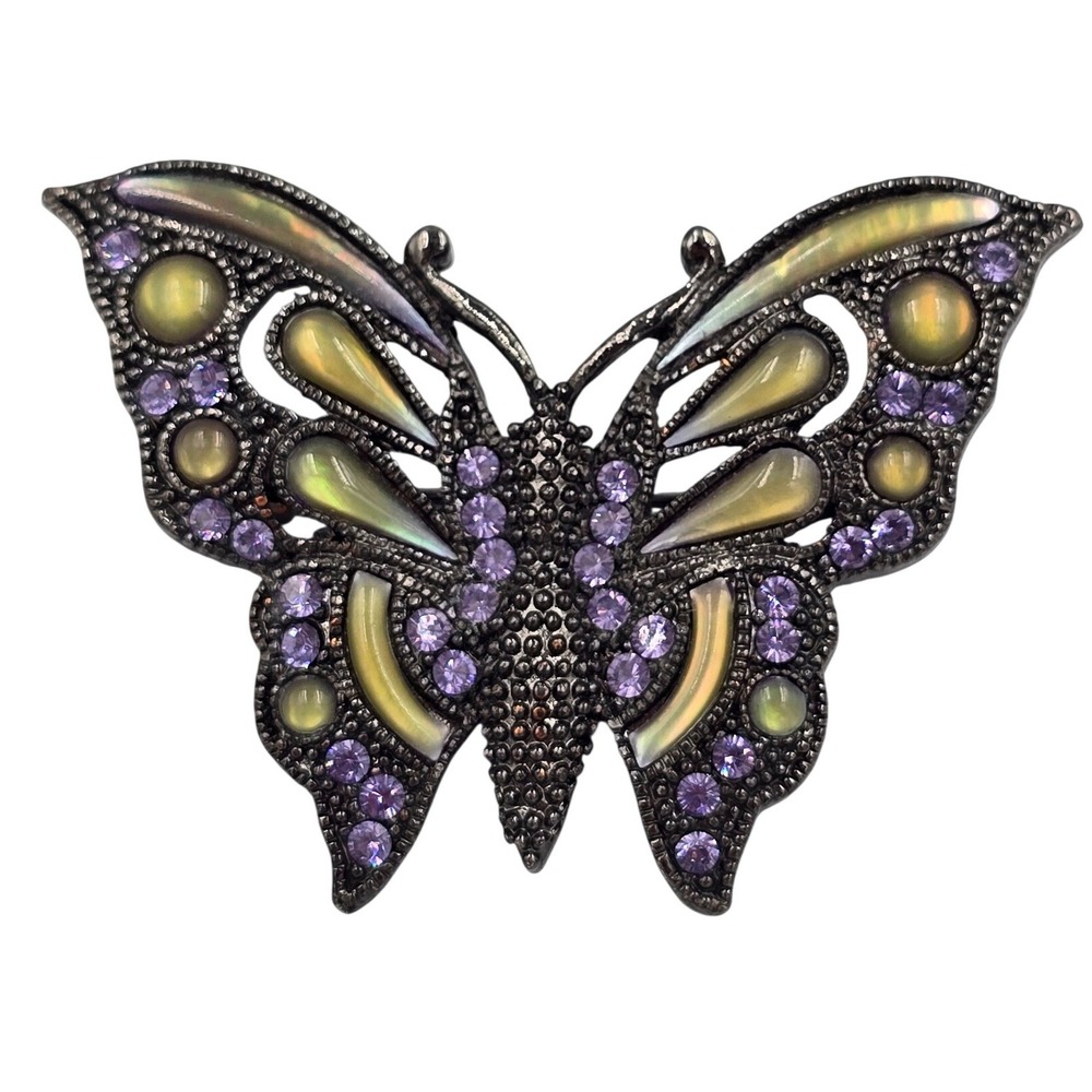 Vintage 1928 Butterfly Brooch Pin Rhinestone Enamel Purple Revival BOHO